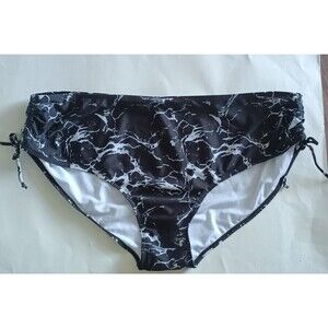 Rosegal Womens 4X Swim Bottom Ruched Sides Black White Marbled Print NWOT